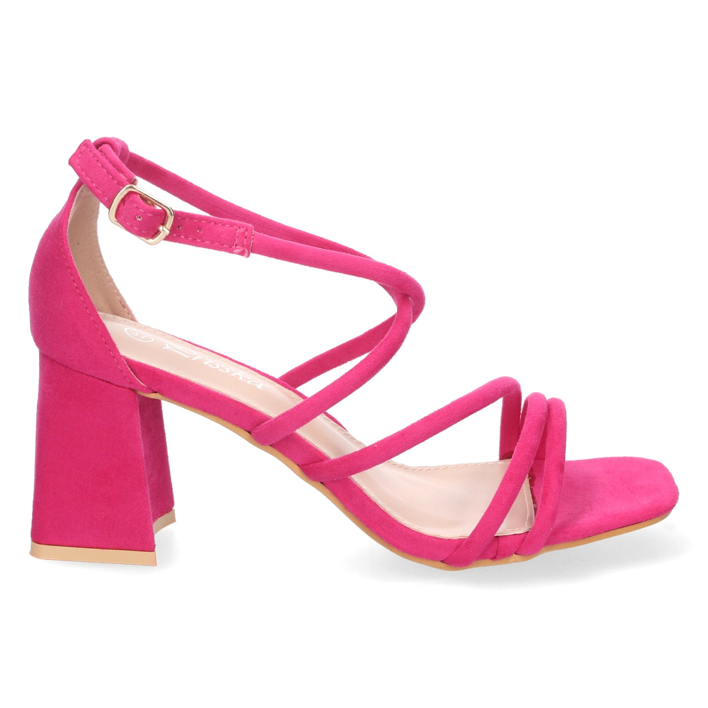 Cyrena Naiara Fuchsia – Sandalia de Tacón Fucsia con Diseño Estilizado y Cierre de Hebilla