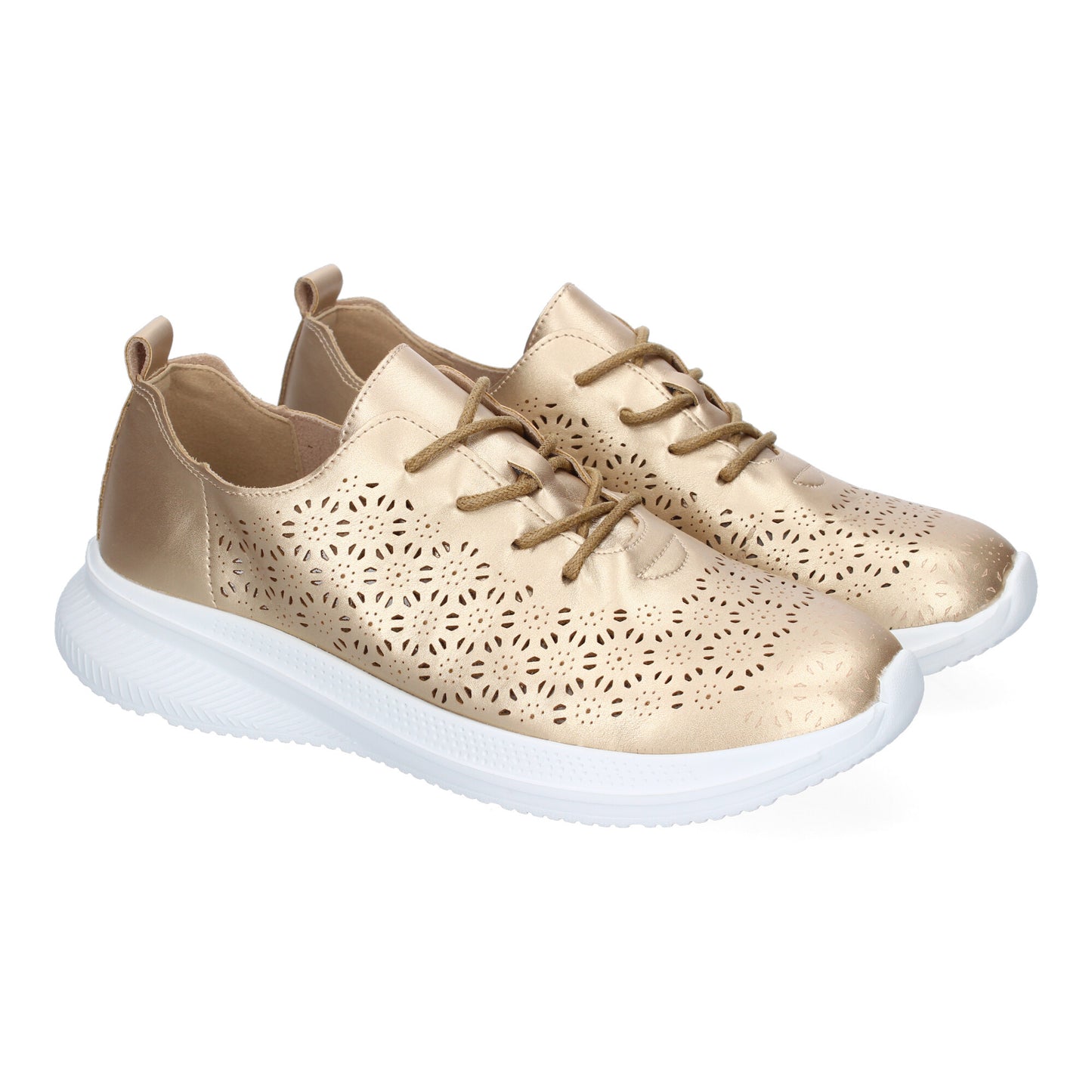 Cyrena Gold Sport – Zapatilla Deportiva Oro para Mujer, Diseño Calado Moderno y Elegante con Cierre de Cordoneras | Casual Día a Día
