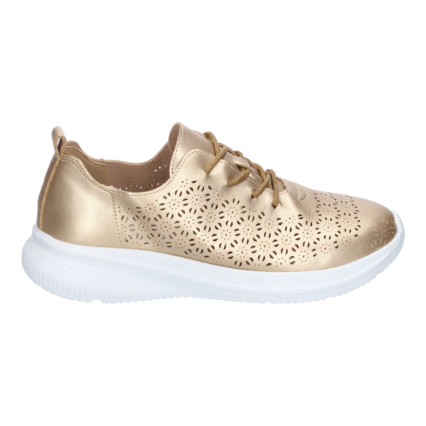 Cyrena Gold Sport – Zapatilla Deportiva Oro para Mujer, Diseño Calado Moderno y Elegante con Cierre de Cordoneras | Casual Día a Día