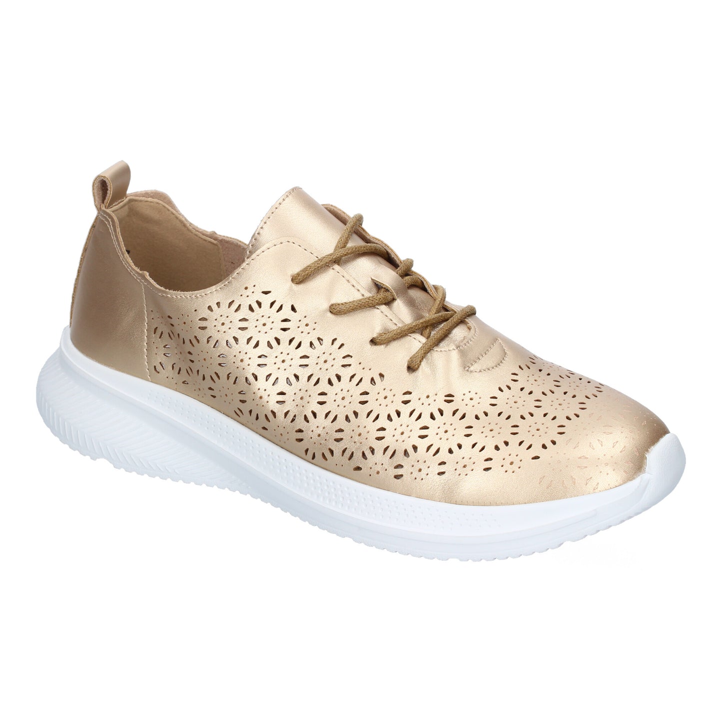 Cyrena Gold Sport – Zapatilla Deportiva Oro para Mujer, Diseño Calado Moderno y Elegante con Cierre de Cordoneras | Casual Día a Día