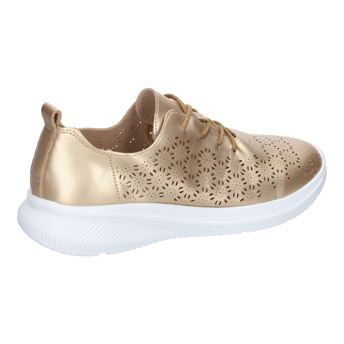 Cyrena Gold Sport – Zapatilla Deportiva Oro para Mujer, Diseño Calado Moderno y Elegante con Cierre de Cordoneras | Casual Día a Día
