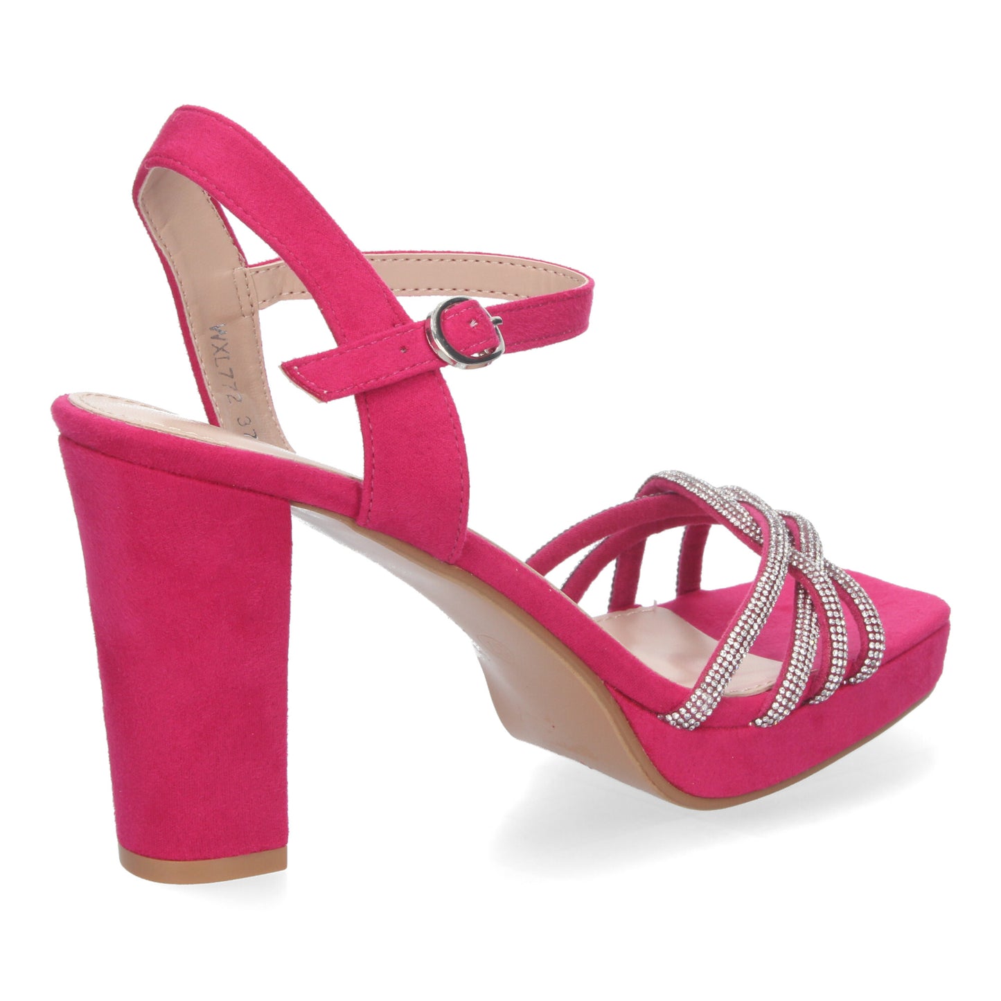 Cyrena Fuchsia Glam – Sandalias Fucsia de Fiesta con Tacón, Adornos Brillantes y Cierre de Hebilla