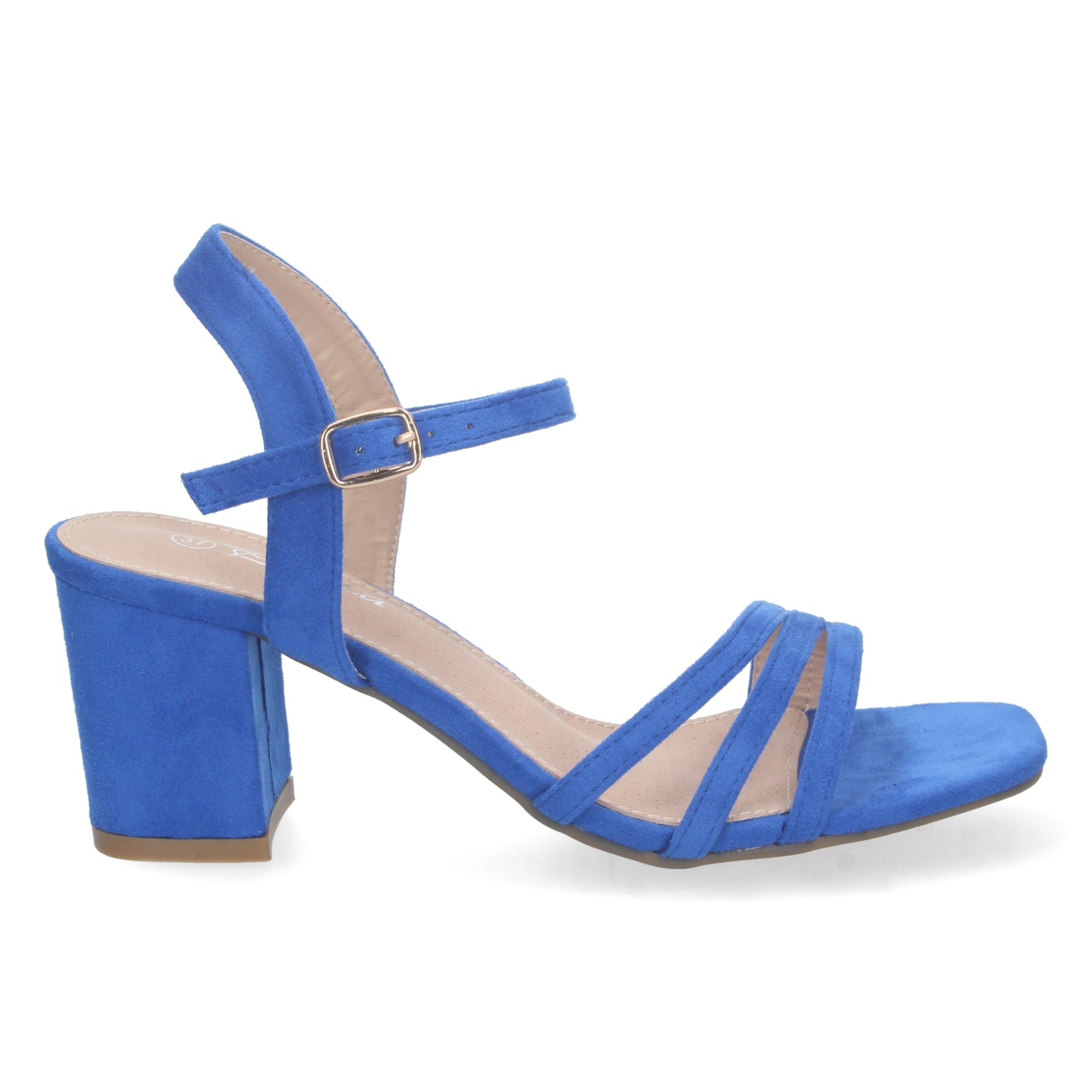 Cyrena Blue Chic – Sandalia Azul de Tacón con Palas Finas, Talón Abierto y Cierre de Hebilla