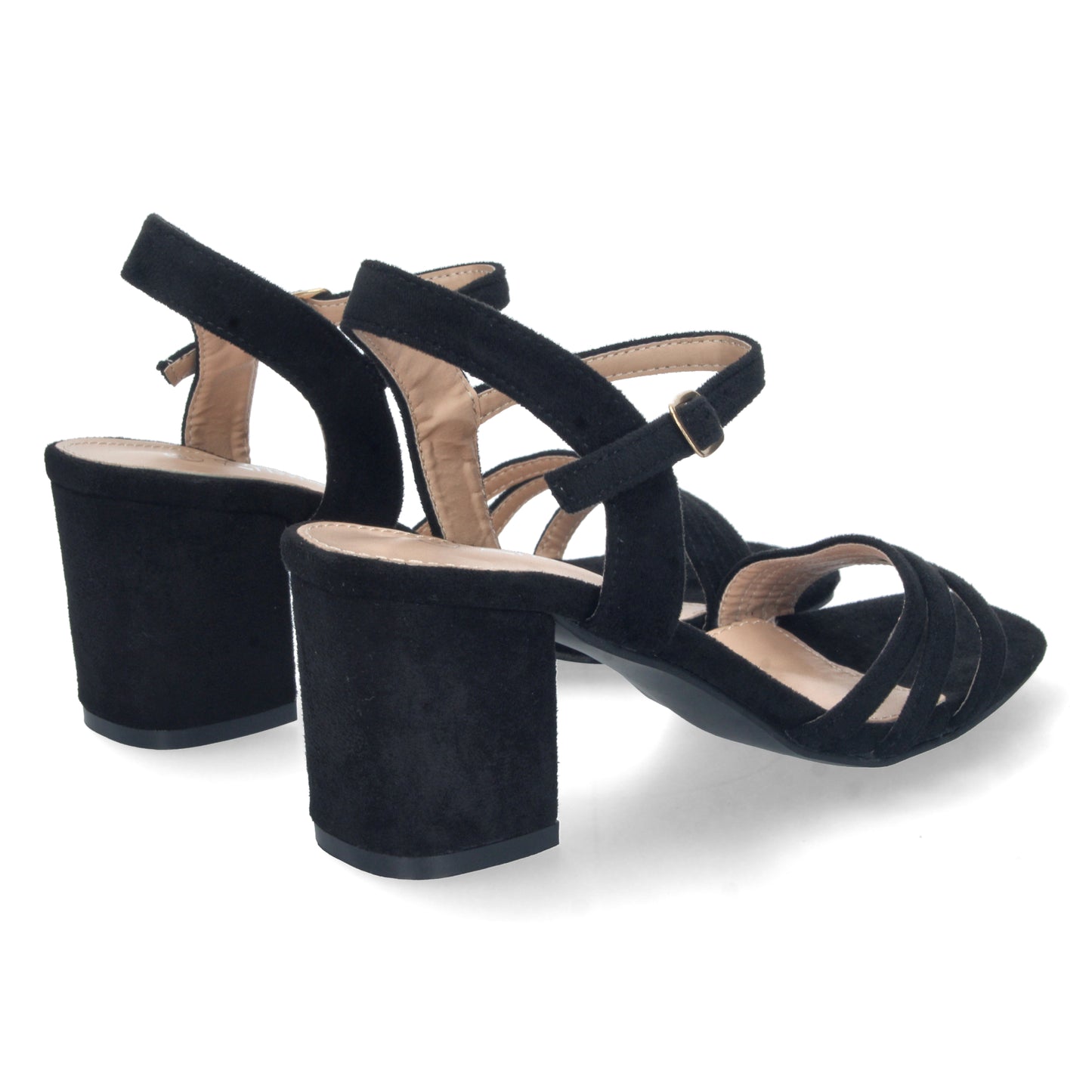 Cyrena Black Chic – Sandalia Negra de Tacón con Palas Finas, Talón Abierto y Cierre de Hebilla