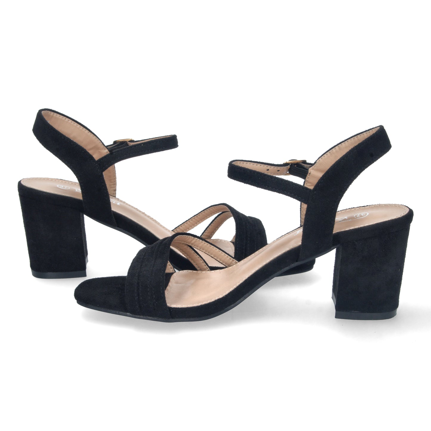 Cyrena Black Chic – Sandalia Negra de Tacón con Palas Finas, Talón Abierto y Cierre de Hebilla