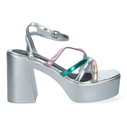 Cyrena Ibiza Vibes – Sandalias Plateadas de Tacón Multicolor para Mujer