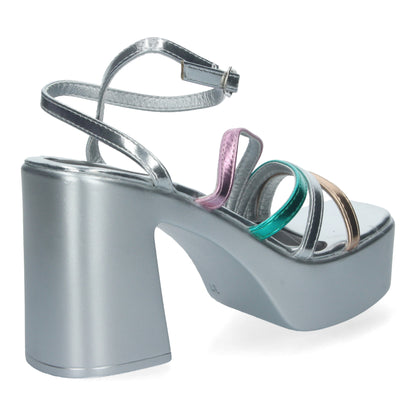 Cyrena Ibiza Vibes – Sandalias Plateadas de Tacón Multicolor para Mujer