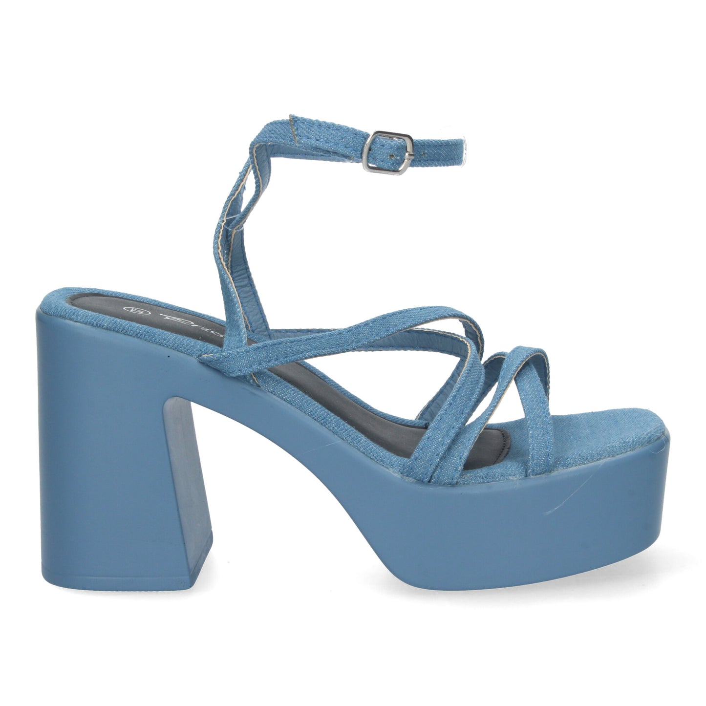 Cyrena Denim Luxe – Sandalias Jeans de Plataforma con Tiras Entrelazadas y Cierre de Hebilla