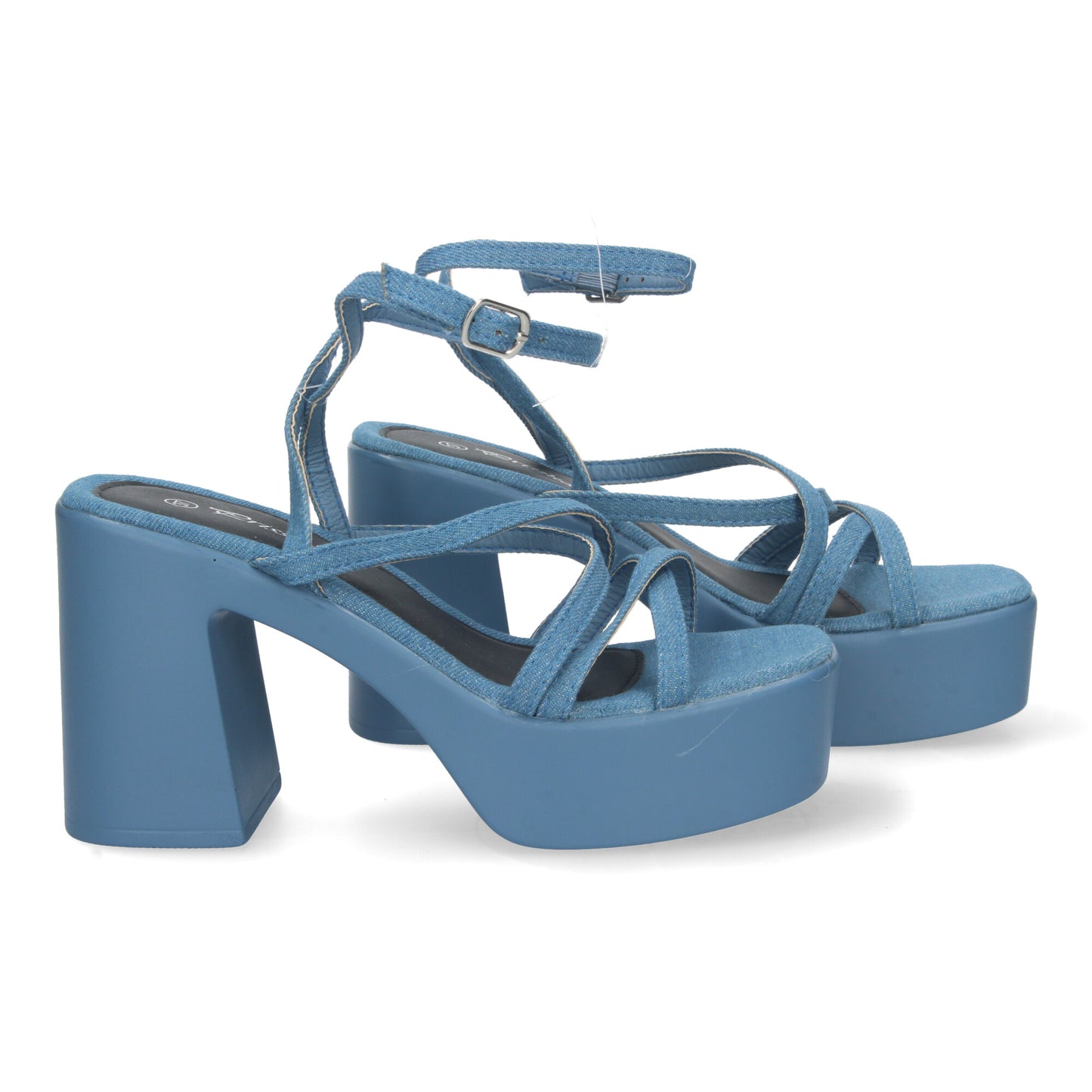 Cyrena Denim Luxe – Sandalias Jeans de Plataforma con Tiras Entrelazadas y Cierre de Hebilla