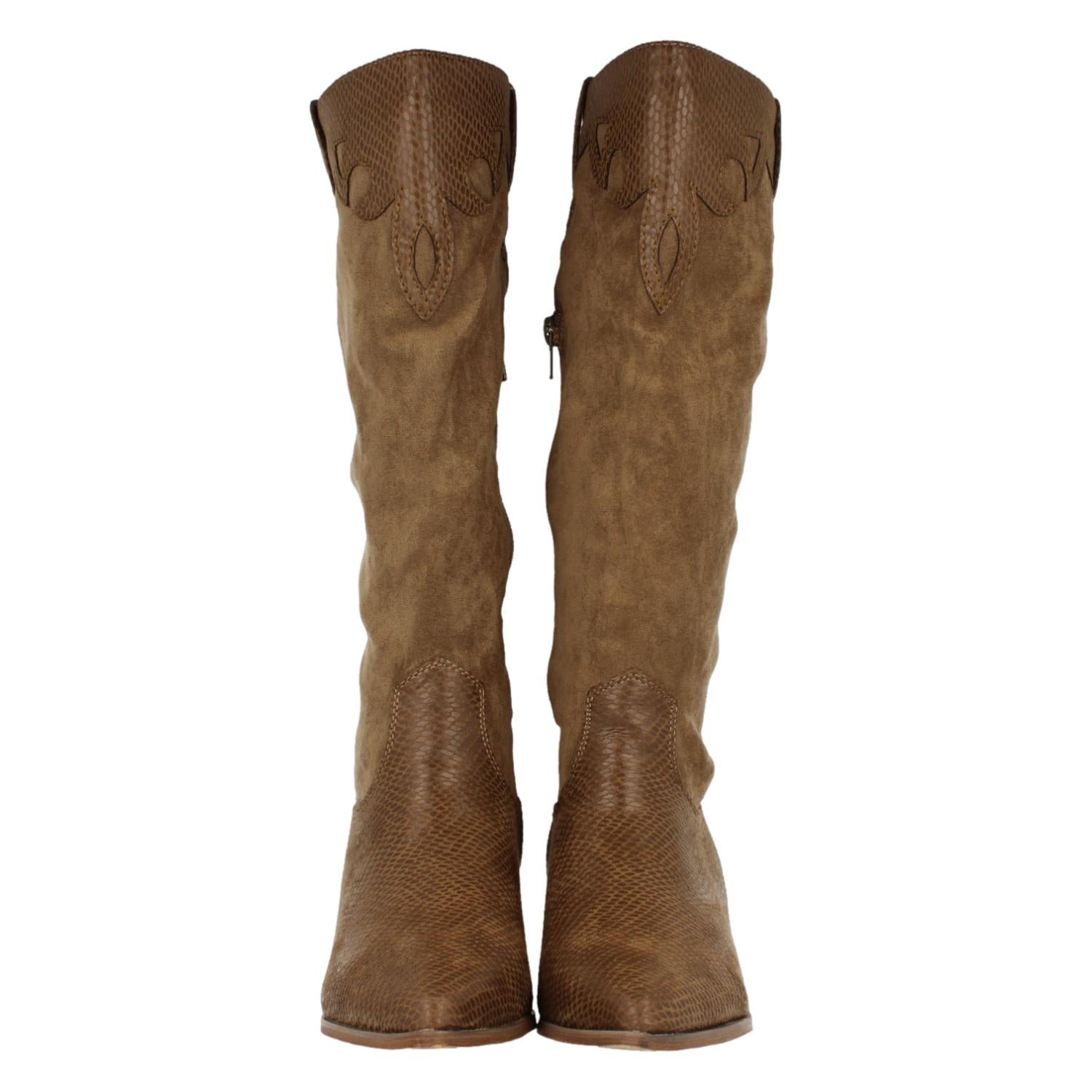 Bota de Tacón para Mujer con Estampado de Serpiente y Punta Fina
