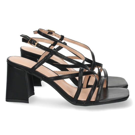 Cyrena Noir Elegance – Sandalias Negras de Tacón para Mujer | Elegantes y Cómodas para Invitadas