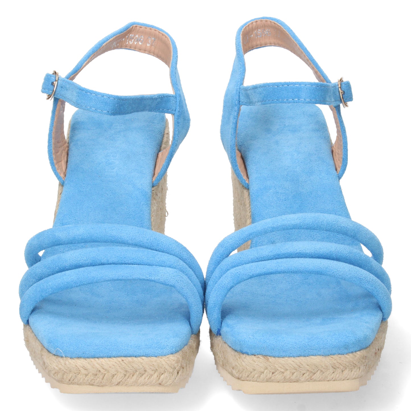 CyrenaStyle Blue Breeze – Sandalia Azul Celeste de Cuña para Mujer con Triple Pala, Yute Natural y Hebilla | Primavera-Verano
