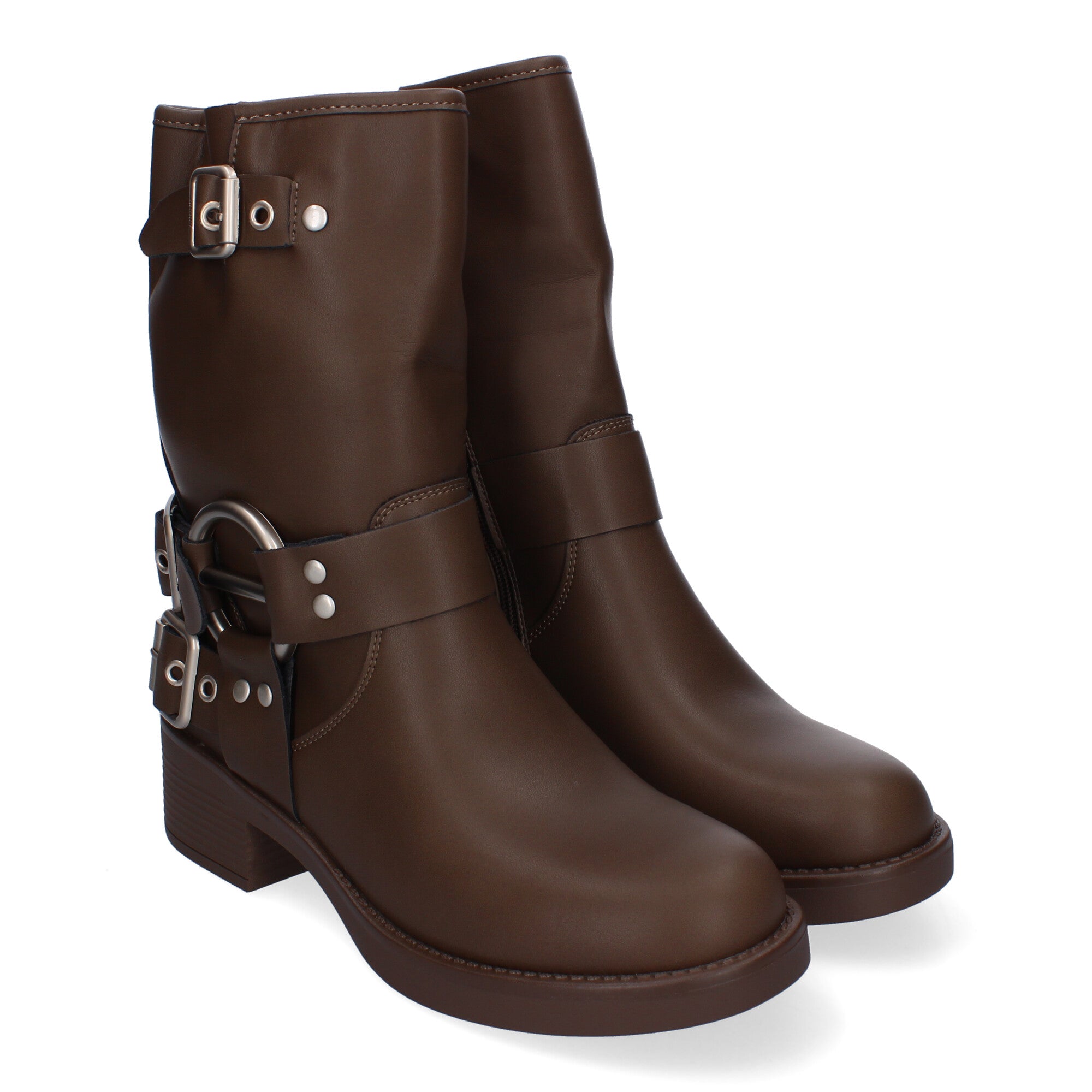 Botines Moteros de Mujer Cómodos y Elegantes con Hebillas y Cremallera Lateral Otoño-Invierno