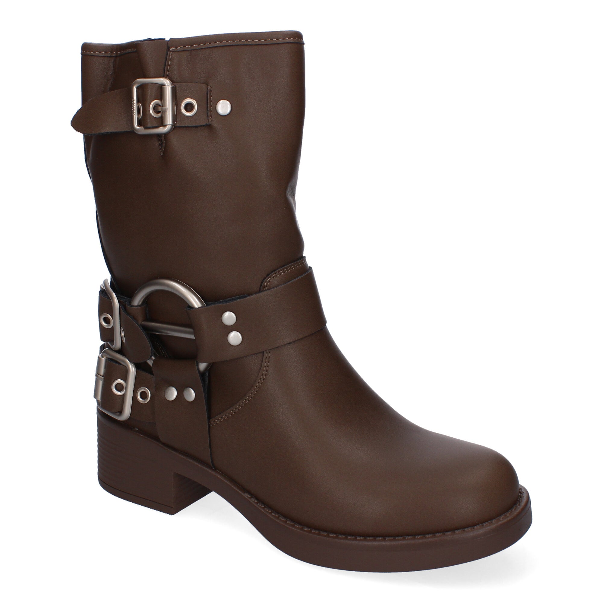 Botines Moteros de Mujer Cómodos y Elegantes con Hebillas y Cremallera Lateral Otoño-Invierno