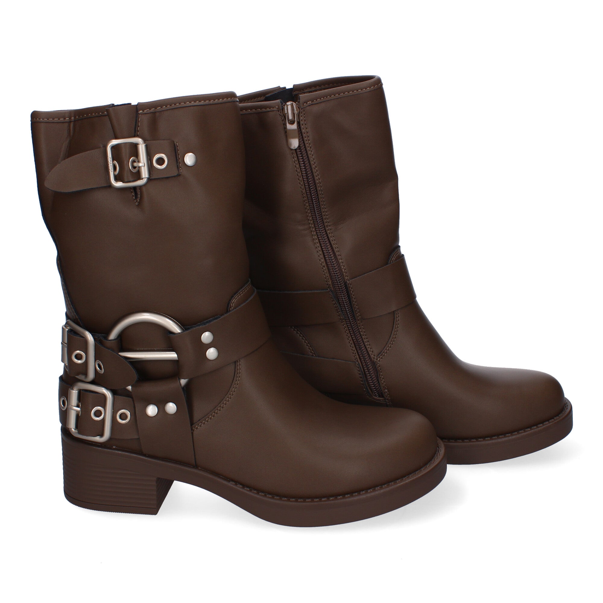 Botines Moteros de Mujer Cómodos y Elegantes con Hebillas y Cremallera Lateral Otoño-Invierno
