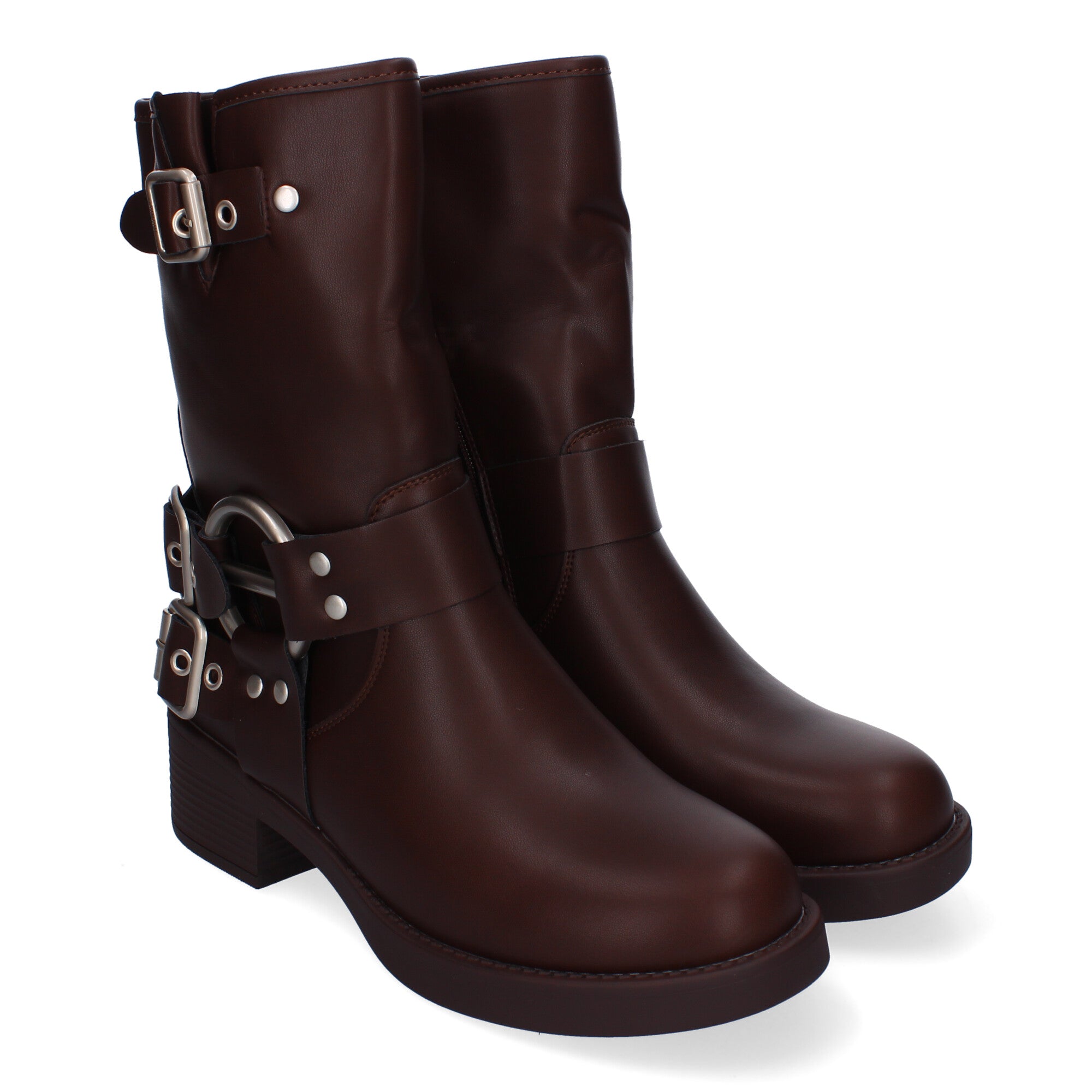Botines Moteros de Mujer Cómodos y Elegantes con Hebillas y Cremallera Lateral Otoño-Invierno