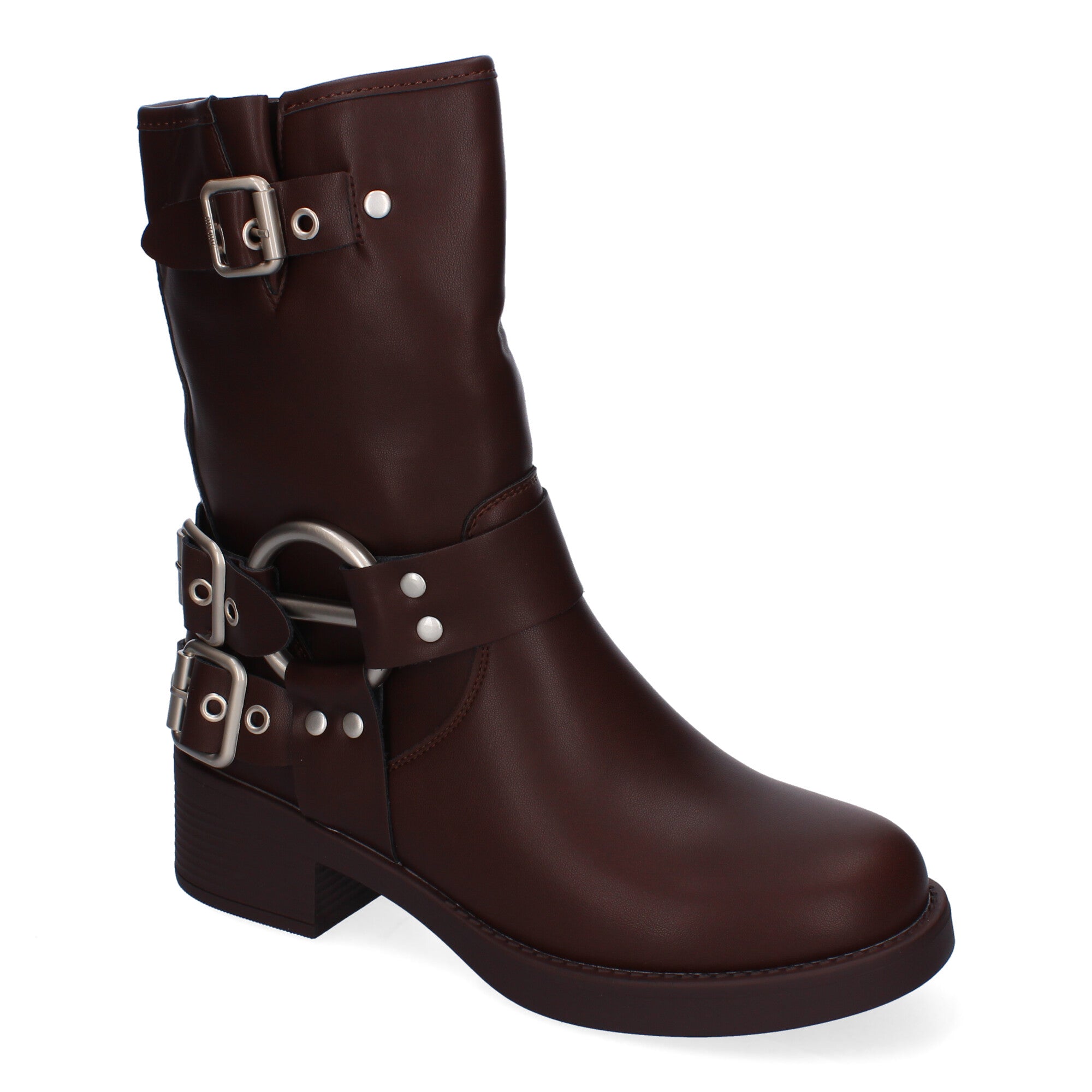 Botines Moteros de Mujer Cómodos y Elegantes con Hebillas y Cremallera Lateral Otoño-Invierno
