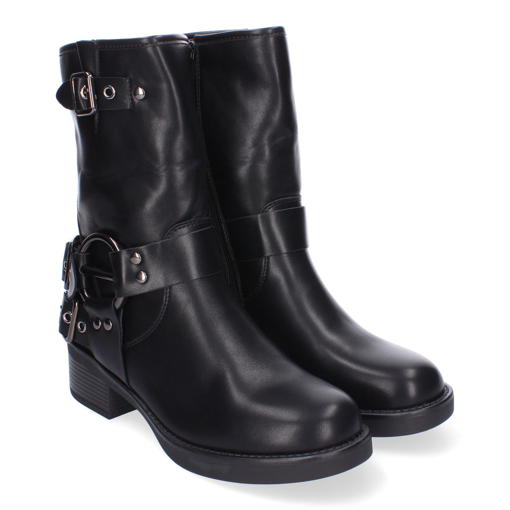 Botines Moteros de Mujer Cómodos y Elegantes con Hebillas y Cremallera Lateral Otoño-Invierno