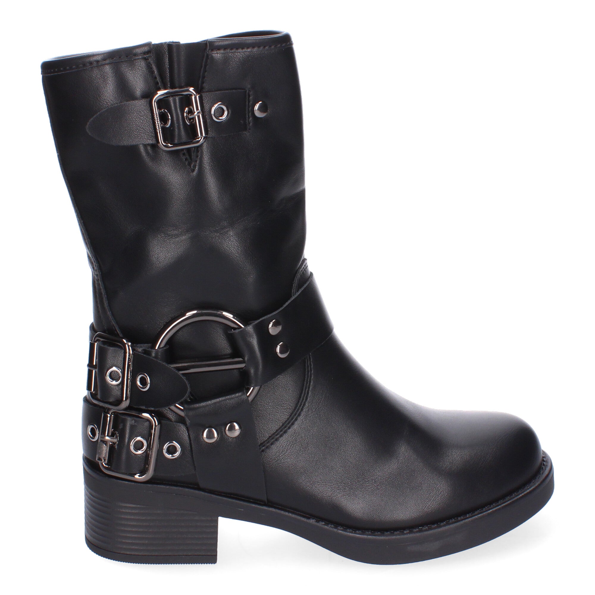 Botines Moteros de Mujer Cómodos y Elegantes con Hebillas y Cremallera Lateral Otoño-Invierno