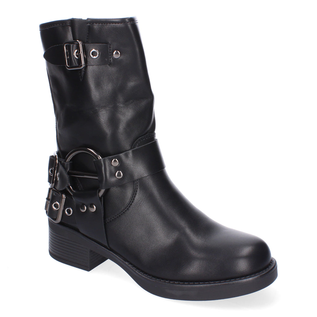 Botines Moteros de Mujer Cómodos y Elegantes con Hebillas y Cremallera Lateral Otoño-Invierno