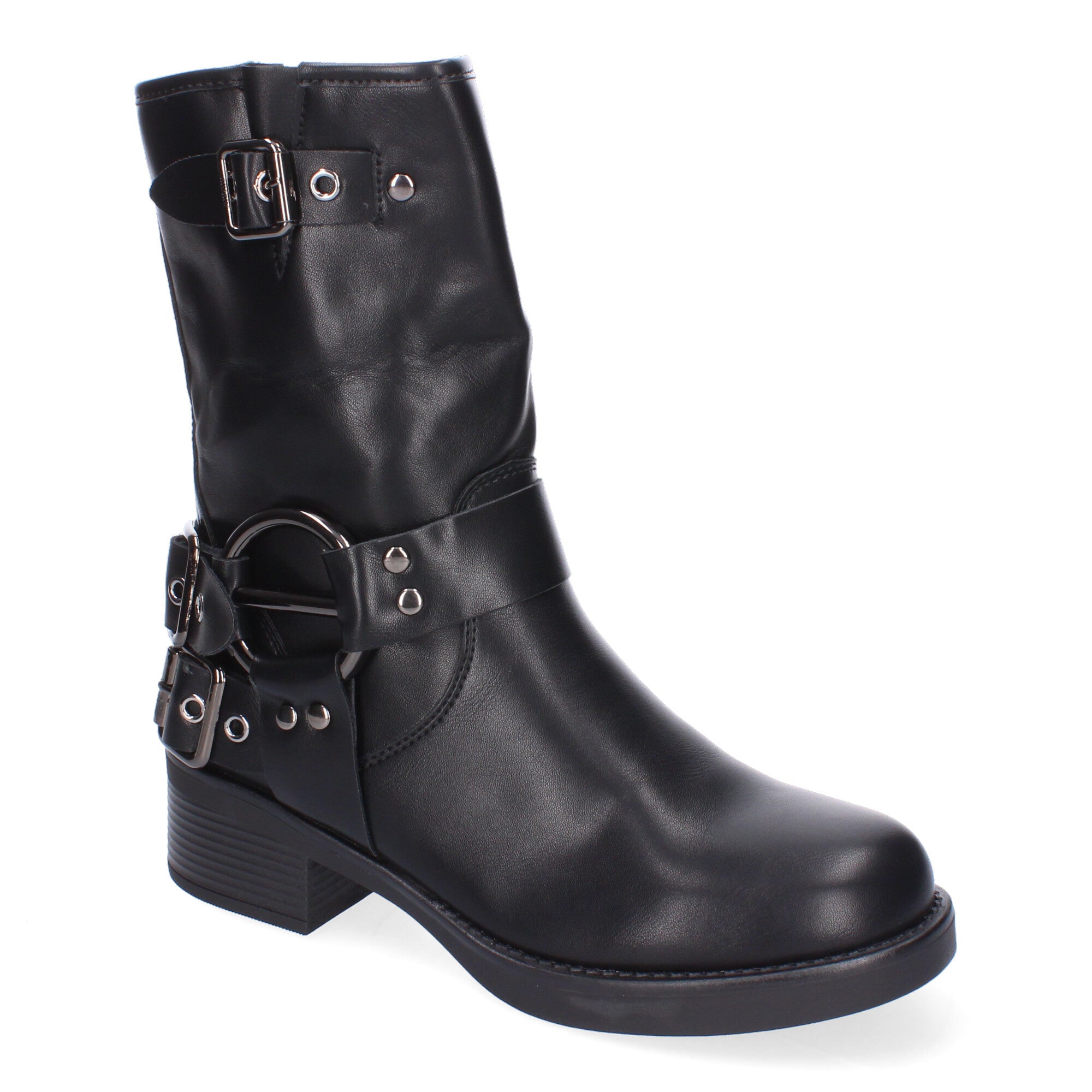 Botines Moteros de Mujer Cómodos y Elegantes con Hebillas y Cremallera Lateral Otoño-Invierno