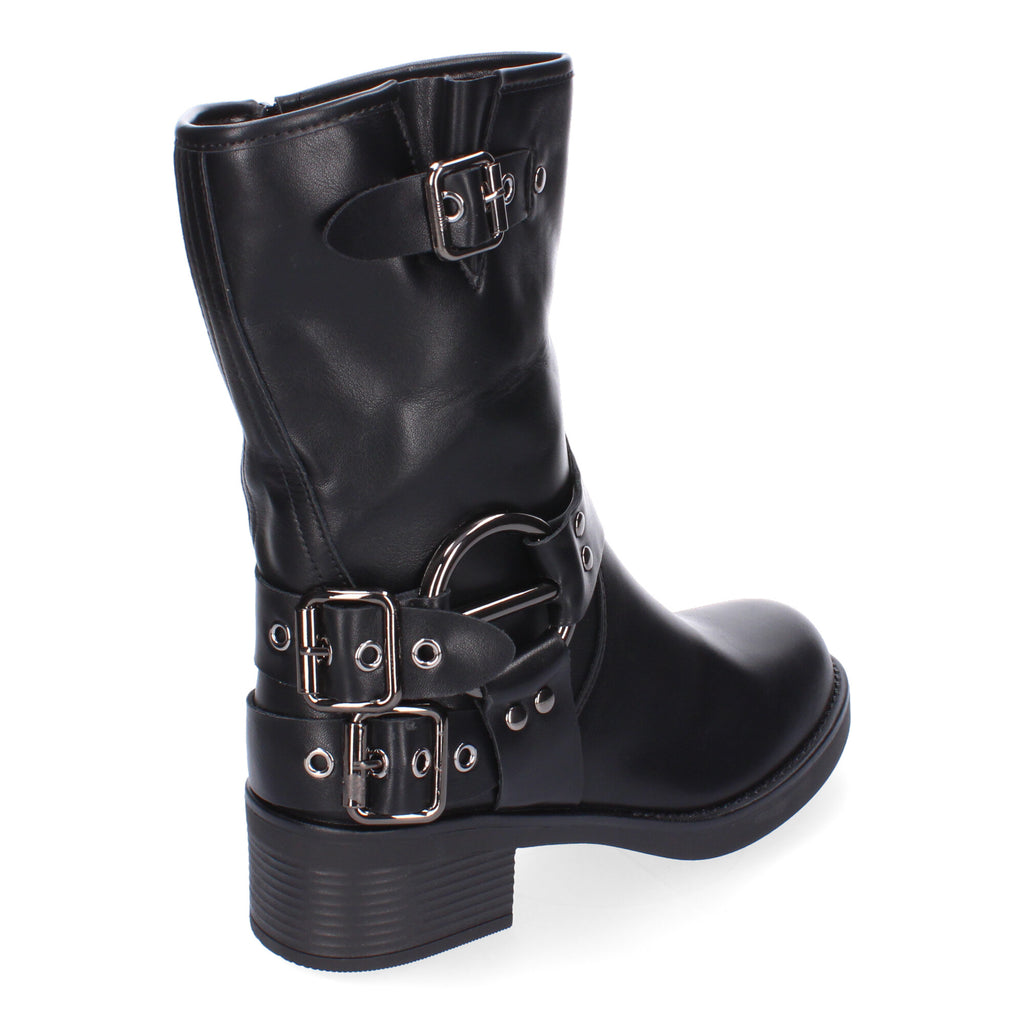 Botines Moteros de Mujer Cómodos y Elegantes con Hebillas y Cremallera Lateral Otoño-Invierno