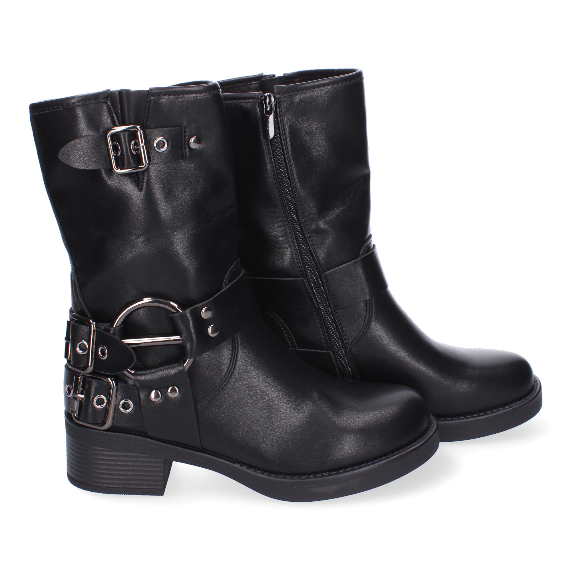 Botines Moteros de Mujer Cómodos y Elegantes con Hebillas y Cremallera Lateral Otoño-Invierno