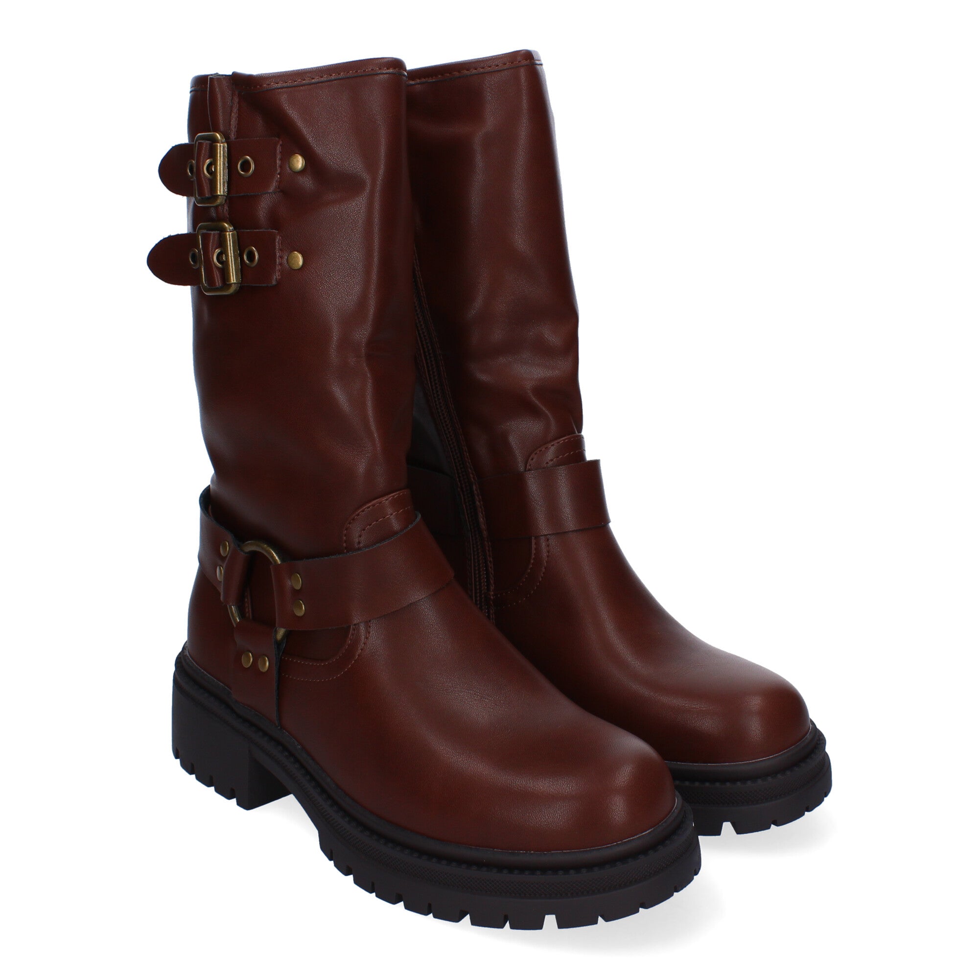 Botas de Tacón para Mujer Estilo Motero con Hebillas Metálicas Otoño Invierno