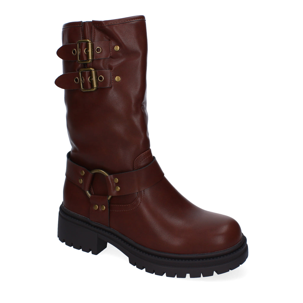 Botas de Tacón para Mujer Estilo Motero con Hebillas Metálicas Otoño Invierno