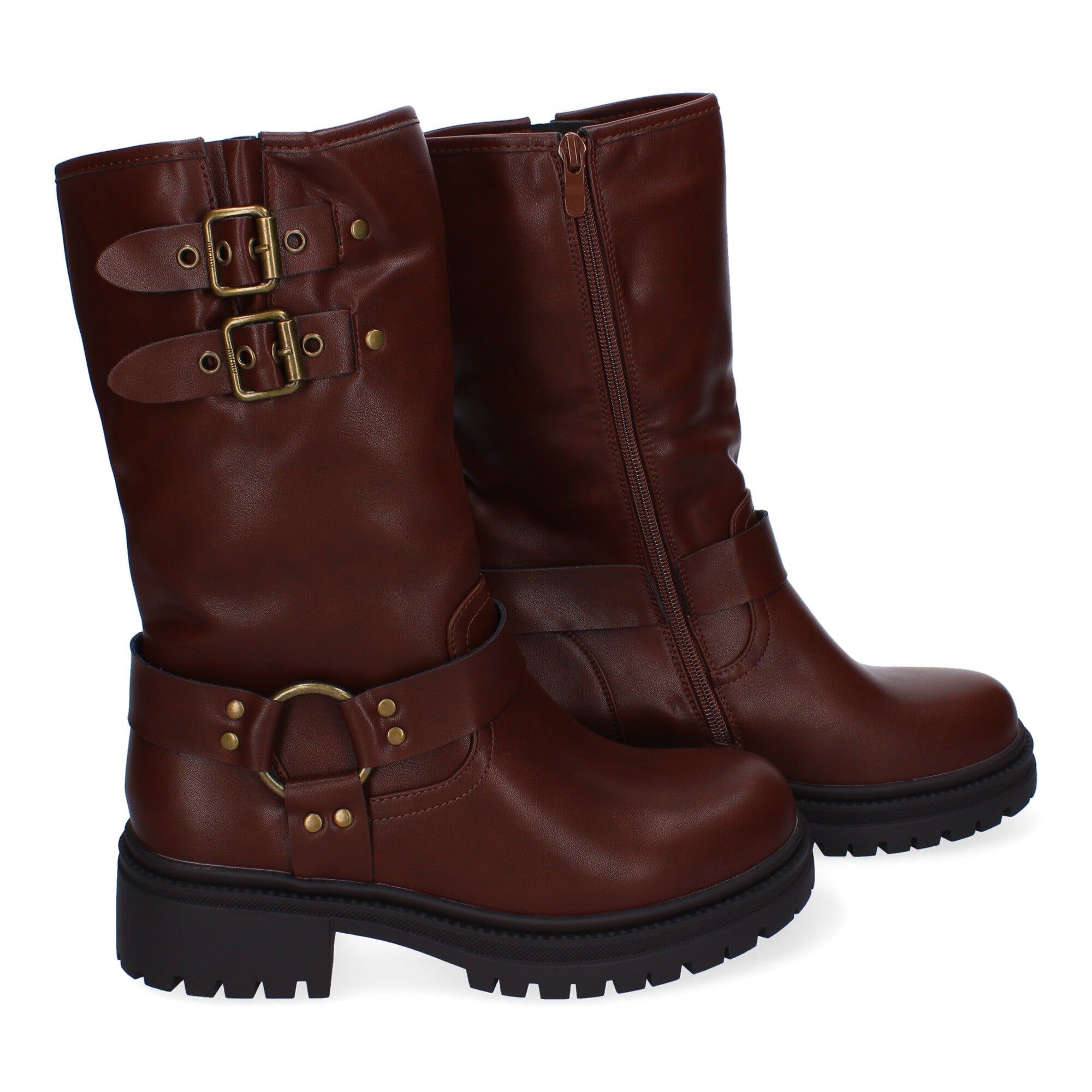 Botas de Tacón para Mujer Estilo Motero con Hebillas Metálicas Otoño Invierno