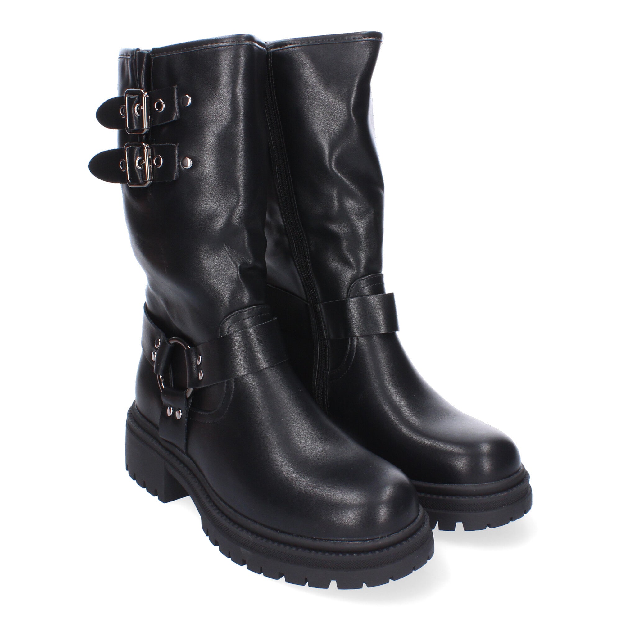 Botas de Tacón para Mujer Estilo Motero con Hebillas Metálicas Otoño Invierno