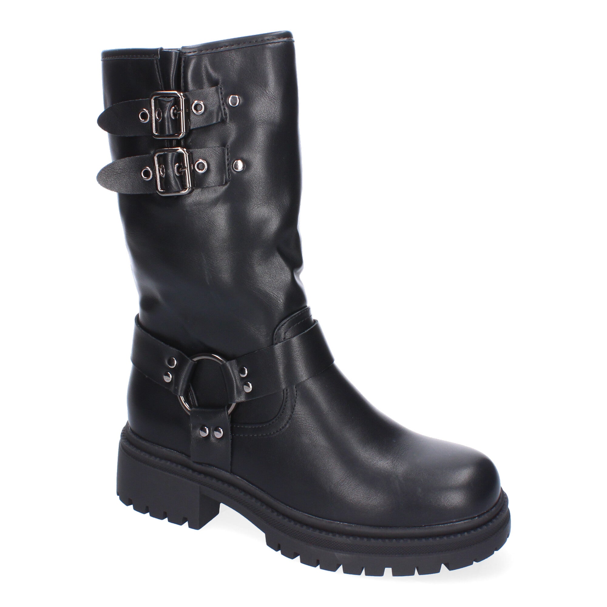 Botas de Tacón para Mujer Estilo Motero con Hebillas Metálicas Otoño Invierno