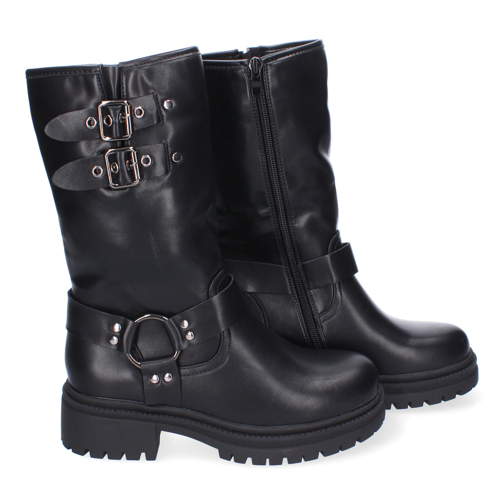 Botas de Tacón para Mujer Estilo Motero con Hebillas Metálicas Otoño Invierno