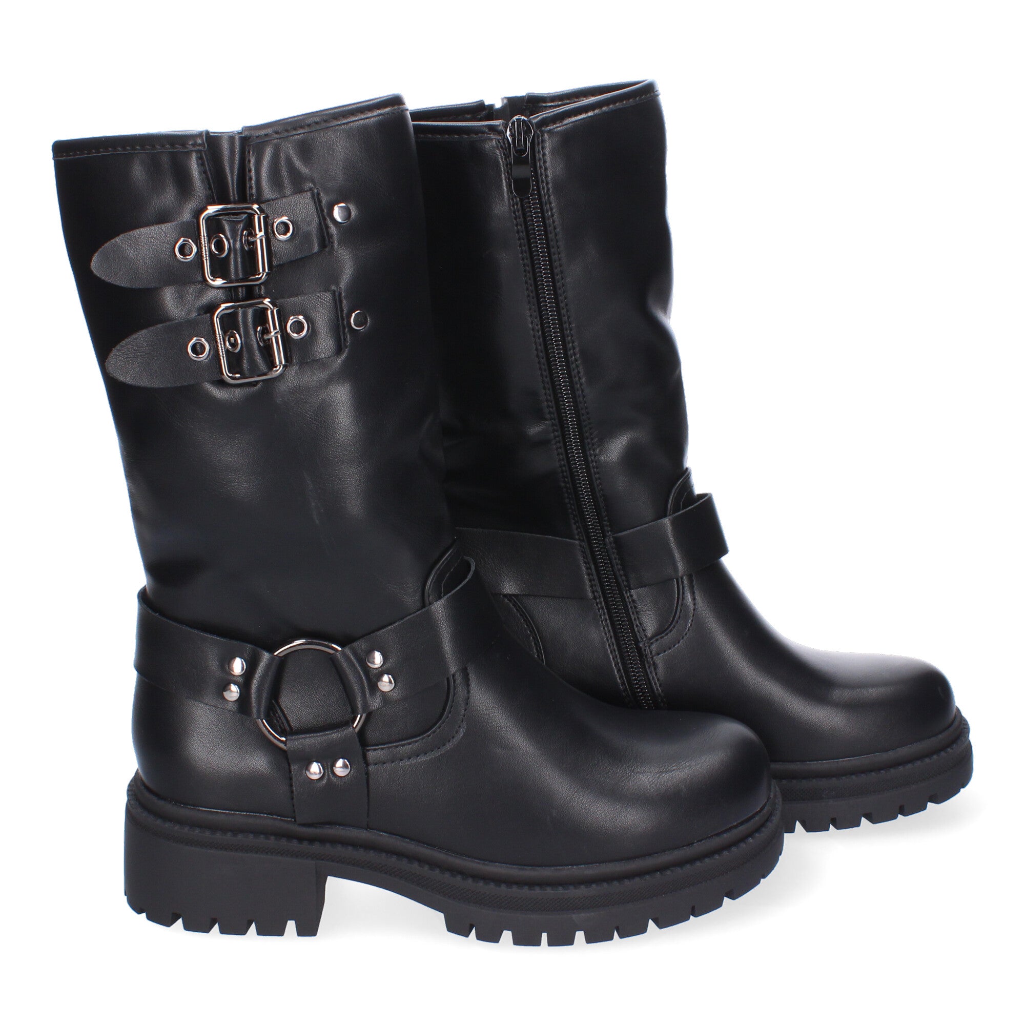 Botas de Tacón para Mujer Estilo Motero con Hebillas Metálicas Otoño Invierno