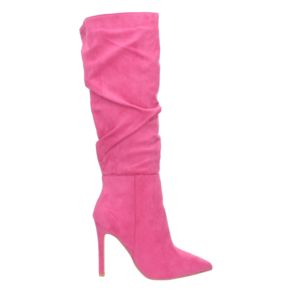 Bota de Tacón Fino para Mujer con Punta Fina y Caña Arrugada