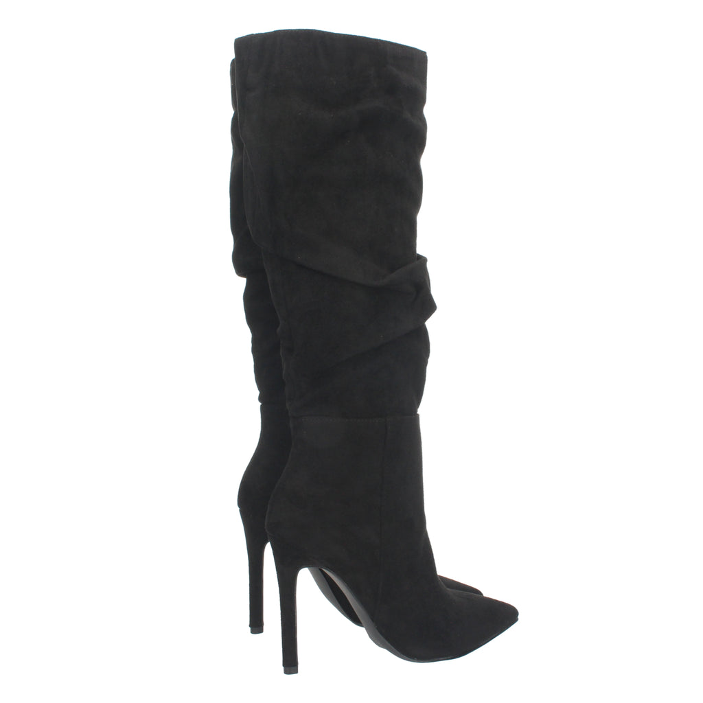 Bota de Tacón Fino para Mujer con Punta Fina y Caña Arrugada