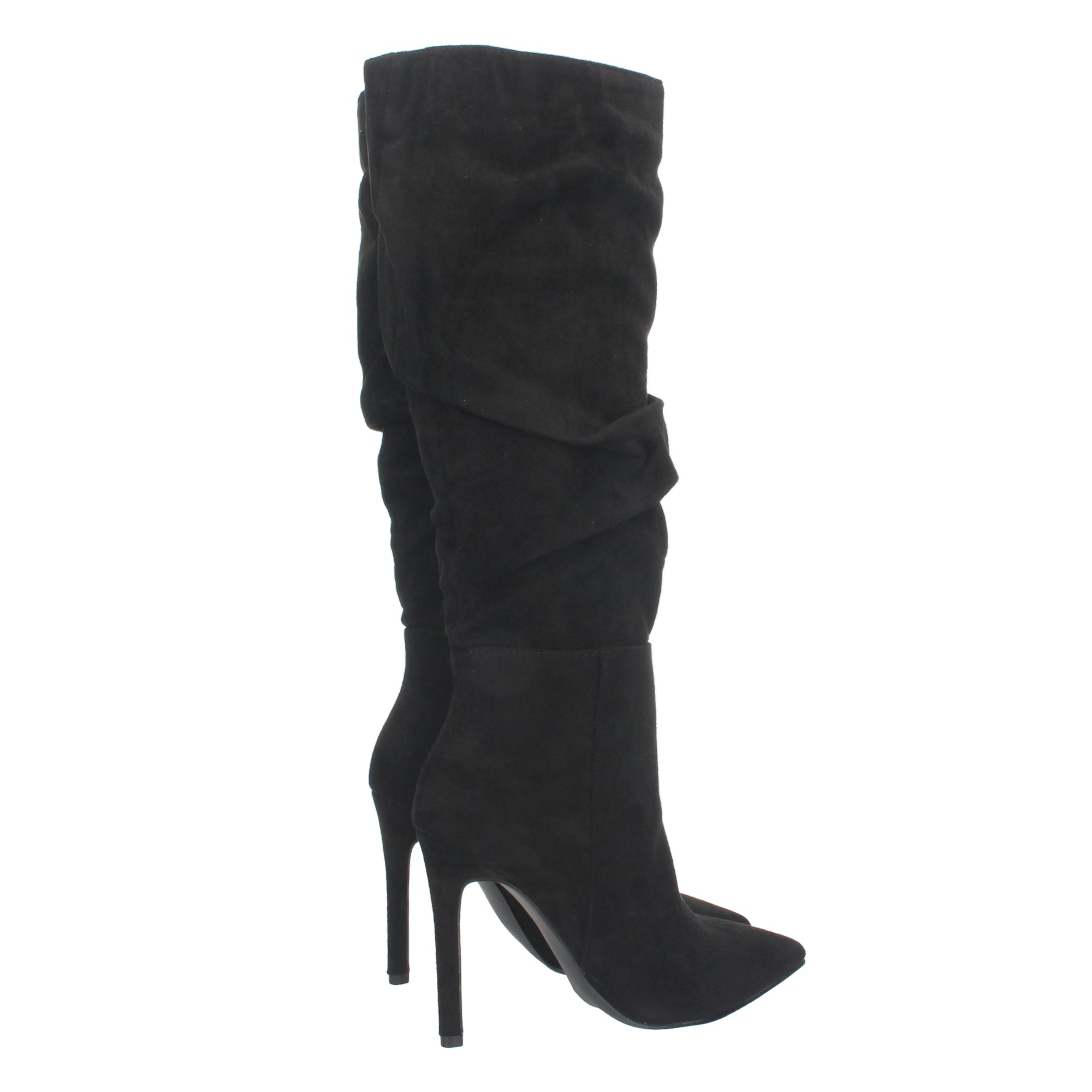 Bota de Tacón Fino para Mujer con Punta Fina y Caña Arrugada