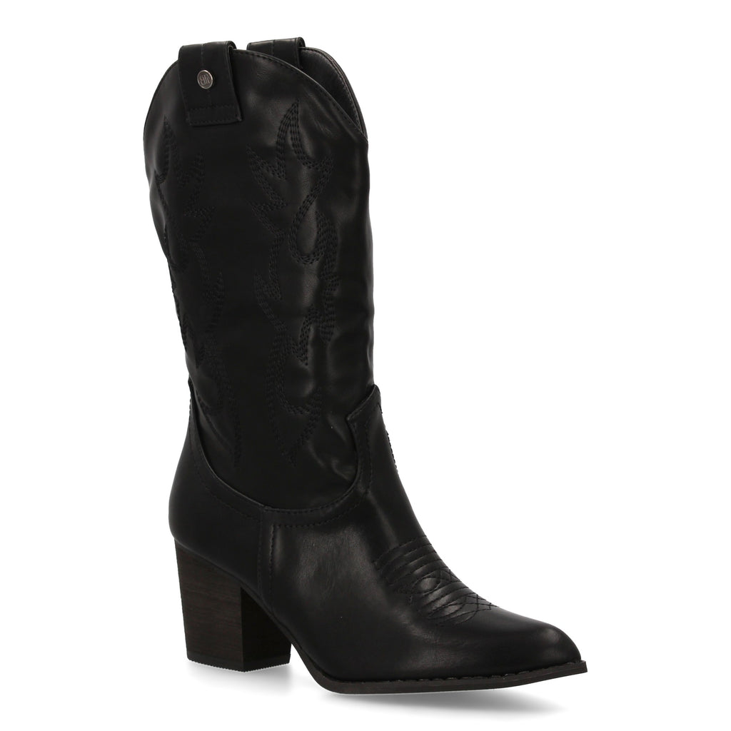 bota estilo western acabado liso bordados decorativos en la caña.