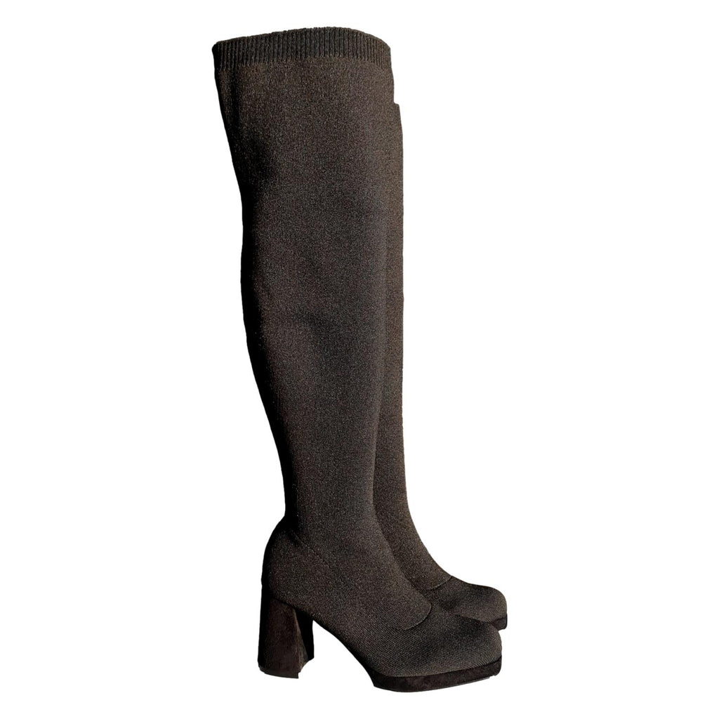 Bota de Tacón para Mujer Cómoda de Material Elástico y Ajustable sin Cremallera