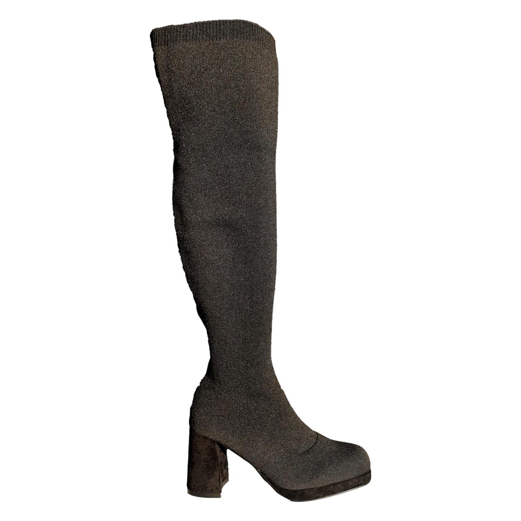 Bota de Tacón para Mujer Cómoda de Material Elástico y Ajustable sin Cremallera