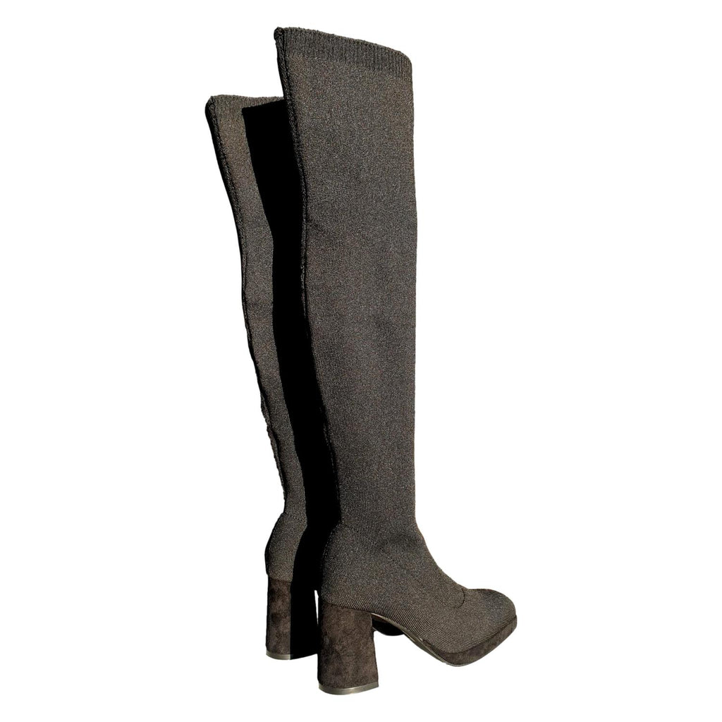 Bota de Tacón para Mujer Cómoda de Material Elástico y Ajustable sin Cremallera