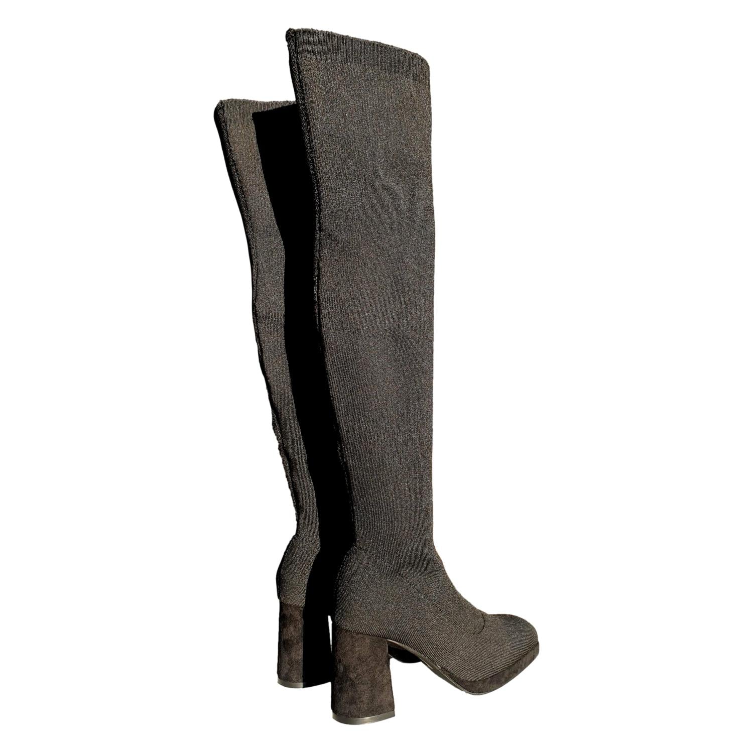Bota de Tacón para Mujer Cómoda de Material Elástico y Ajustable sin Cremallera