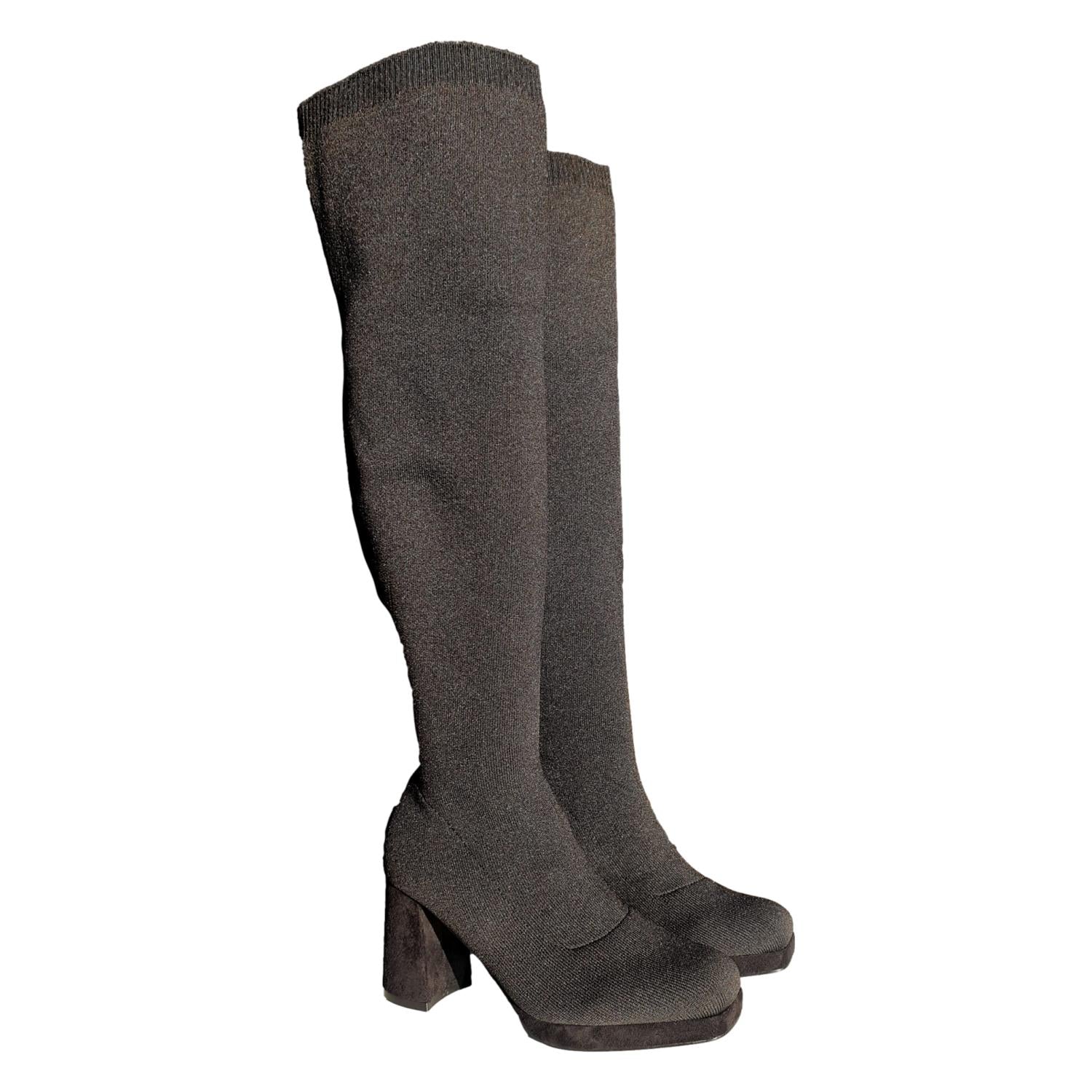 Bota de Tacón para Mujer Cómoda de Material Elástico y Ajustable sin Cremallera