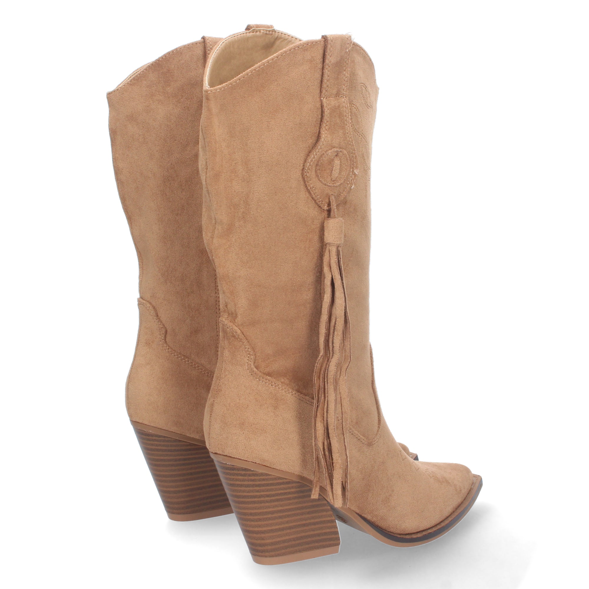 Bota de Tacón Campero para Mujer Cómoda con Flecos en Caña y Cremallera