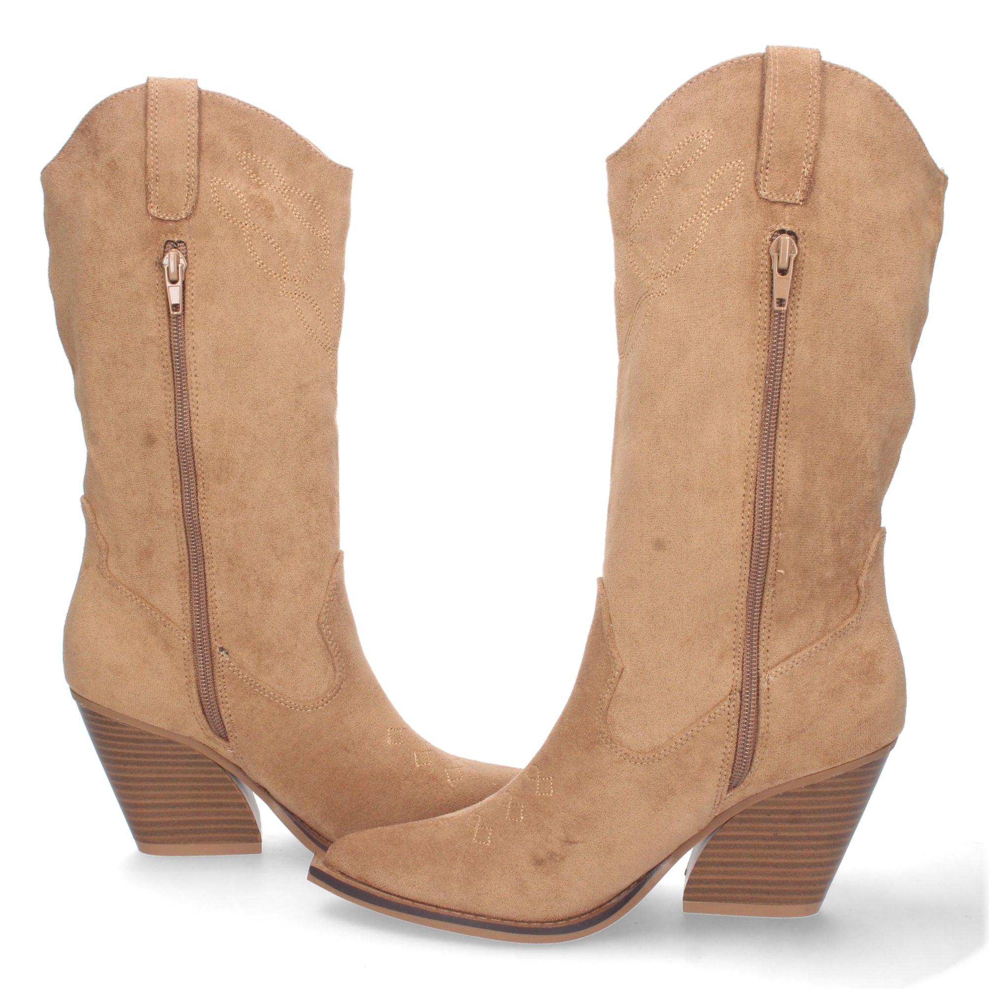 Bota de Tacón Campero para Mujer Cómoda con Flecos en Caña y Cremallera