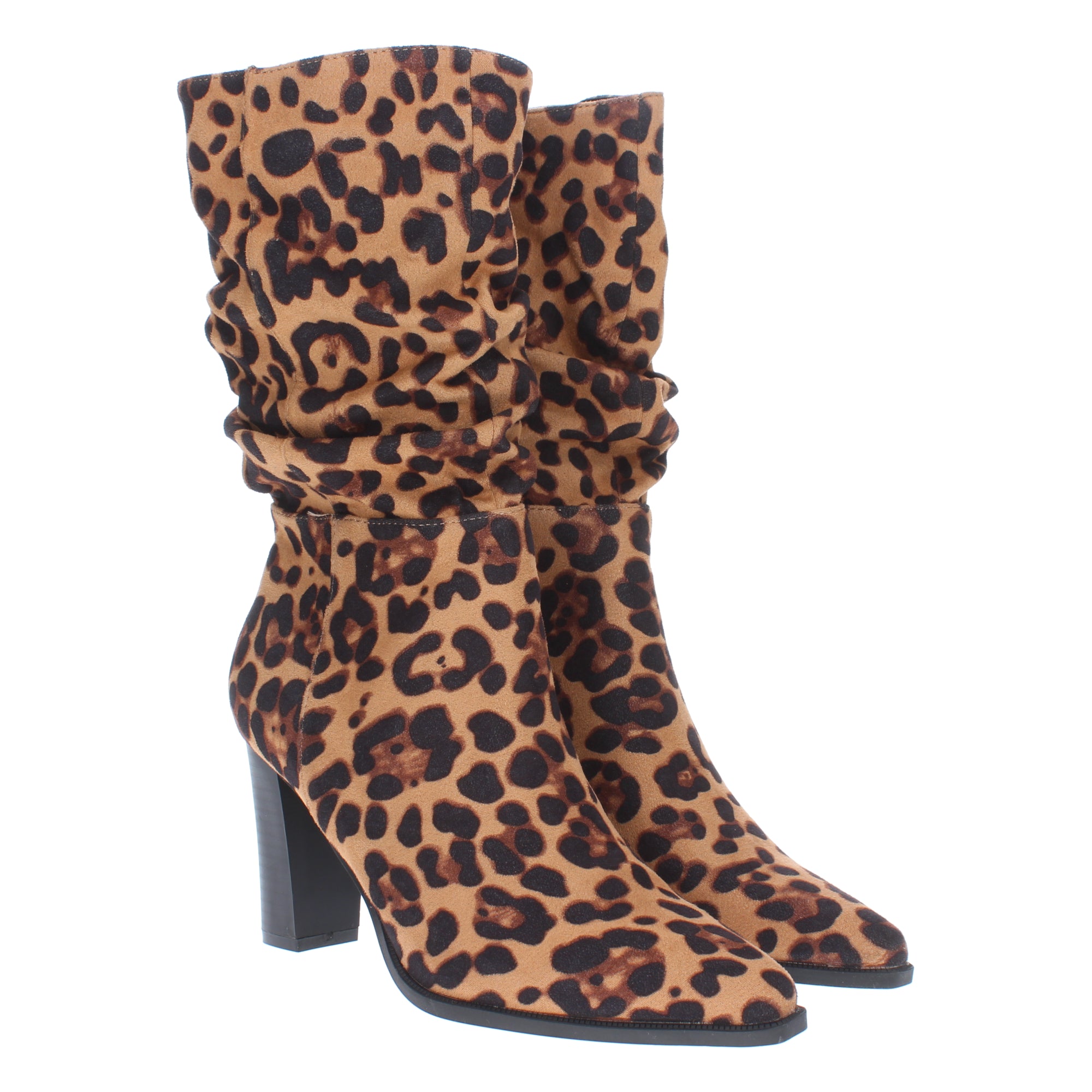 Bota de Tacón para Mujer Estampado Leopardo Caña Arrugada