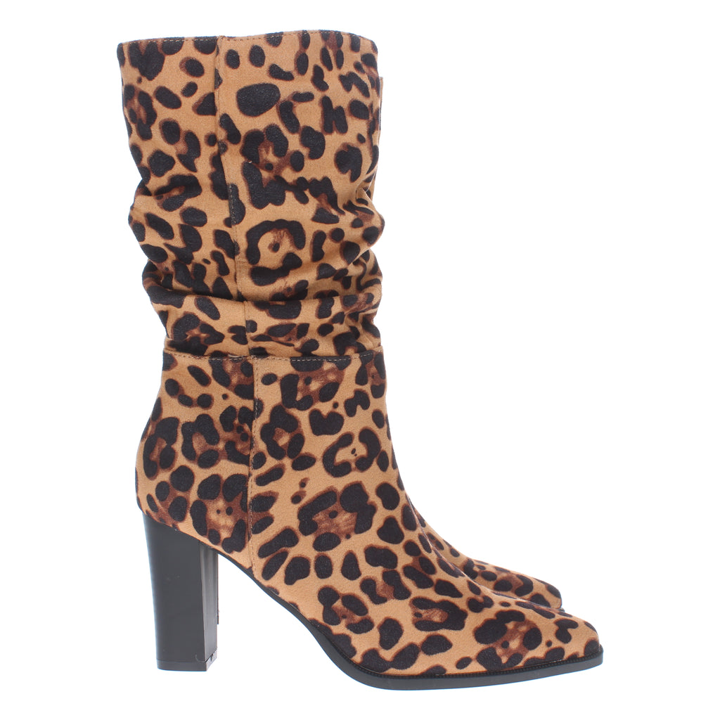 Bota de Tacón para Mujer Estampado Leopardo Caña Arrugada