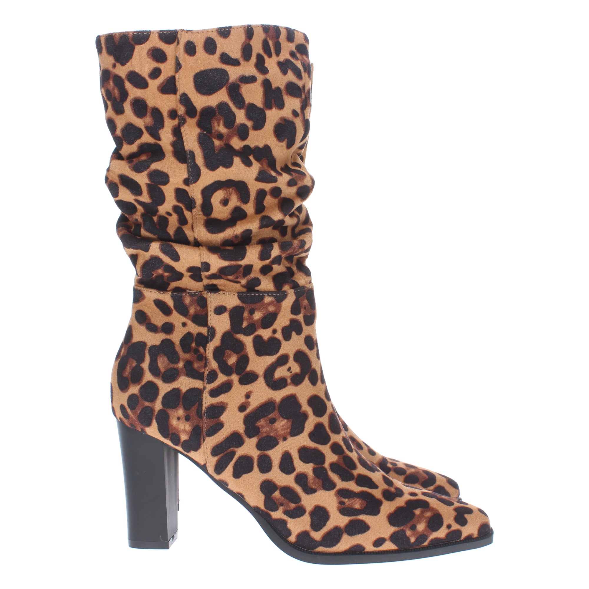 Bota de Tacón para Mujer Estampado Leopardo Caña Arrugada