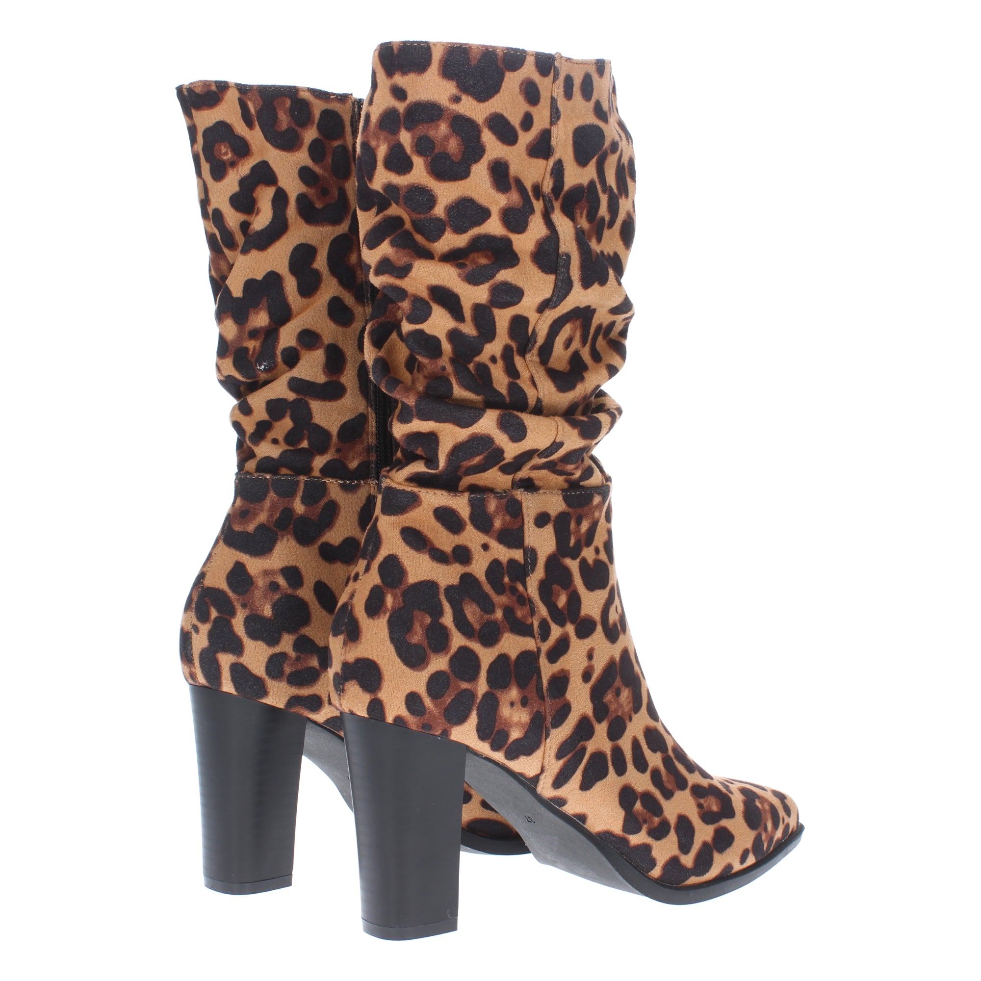 Bota de Tacón para Mujer Estampado Leopardo Caña Arrugada
