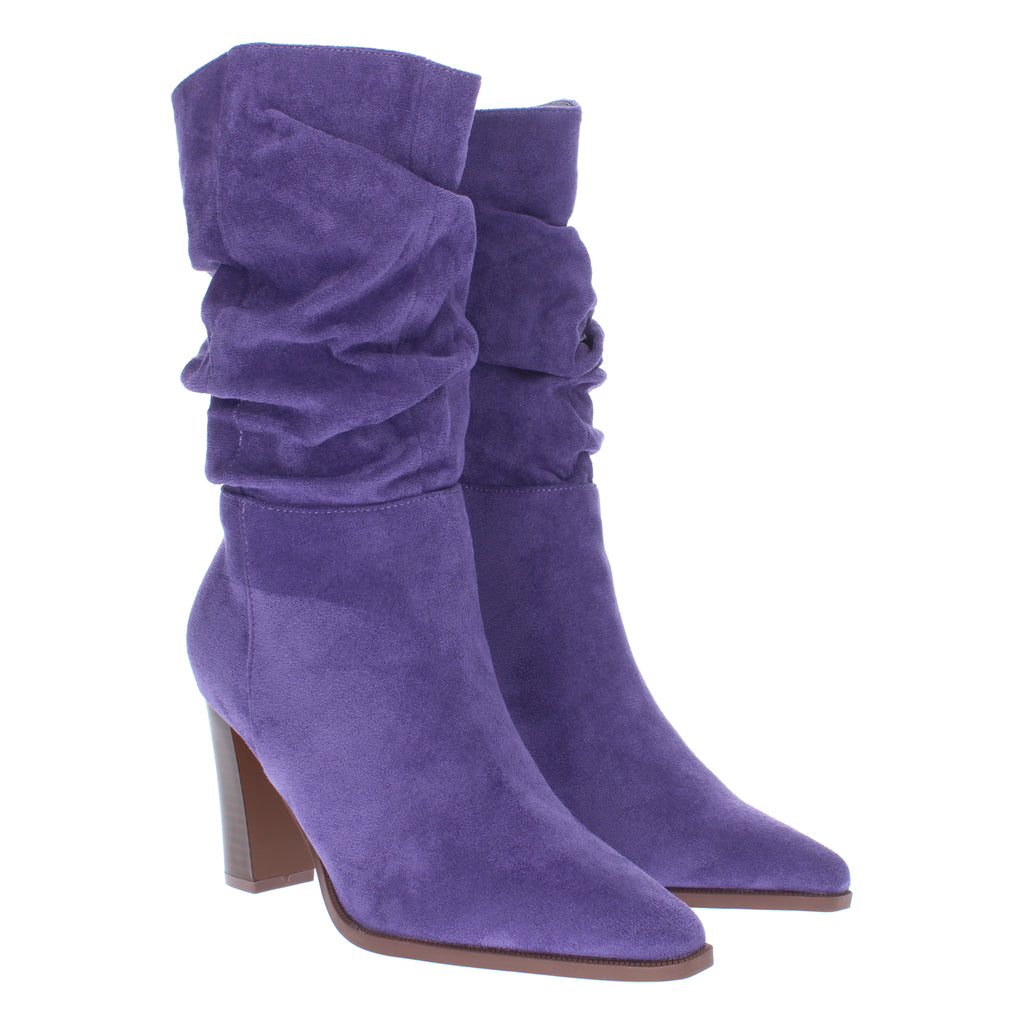 Bota de tacón para mujer estampado liso con caña arrugada